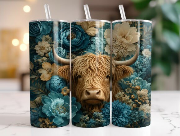 Blue Floral Highland Cow Tumbler Wrap Review