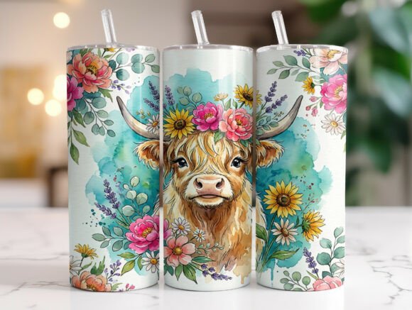 Boho Highland Cow Watercolor Tumbler PNG Review