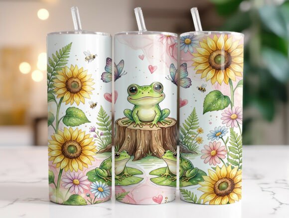 Cute Frog Sunflower 20oz Tumbler Wrap