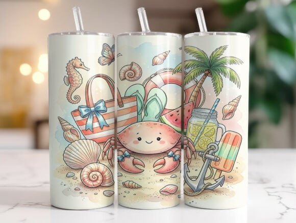 Cute Nautical Crab Seashell 20oz Tumbler