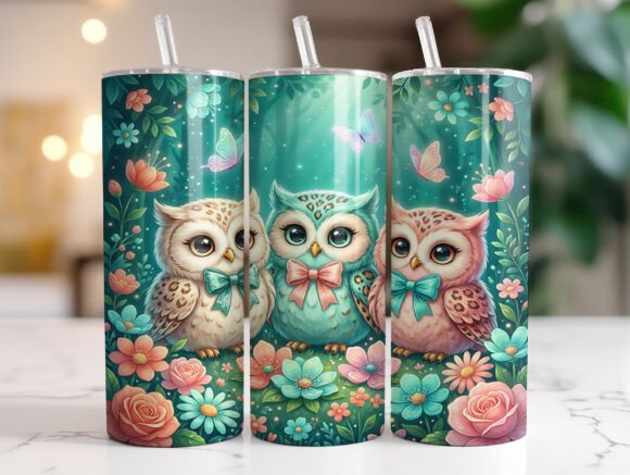 Cute Owl Floral Tumbler Wrap PNG Review