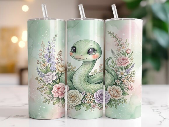 Cute Snake Floral 20oz Tumbler Wrap PNG Review