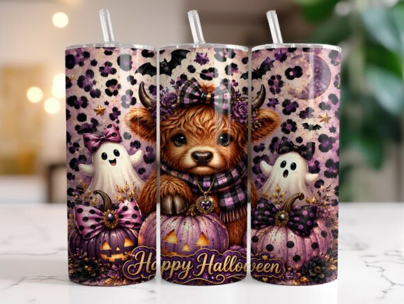 Halloween Highland Cow Ghost Tumbler PNG Review
