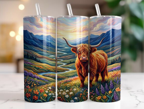 Highland Cow Western Tumbler Wrap PNG Review