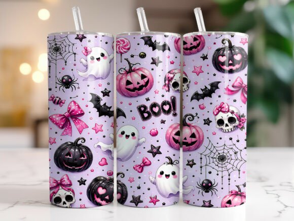 Pink Bow Ghost Halloween Tumbler Wrap